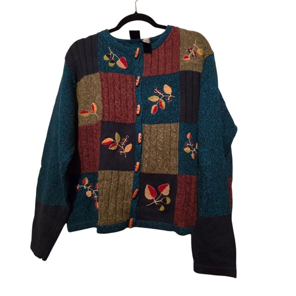 Erika Sweaters - Vintage 90s Y2K Erika Embroidered Floral Cardigan Sweater Womens XL Toggles Boho